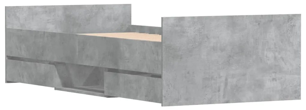 betonszürke ágykeret fej- és lábtámlával 90 x 200 cm