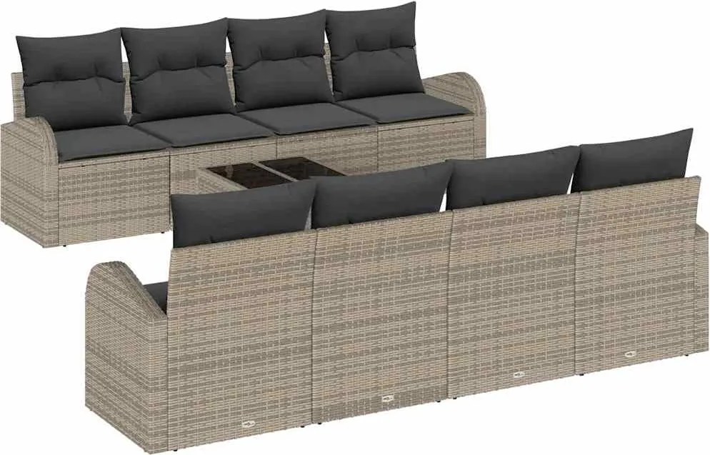vidaXL Kerti Kanapé Szett tárolóval párnával 9 pcs Szürke polirattan