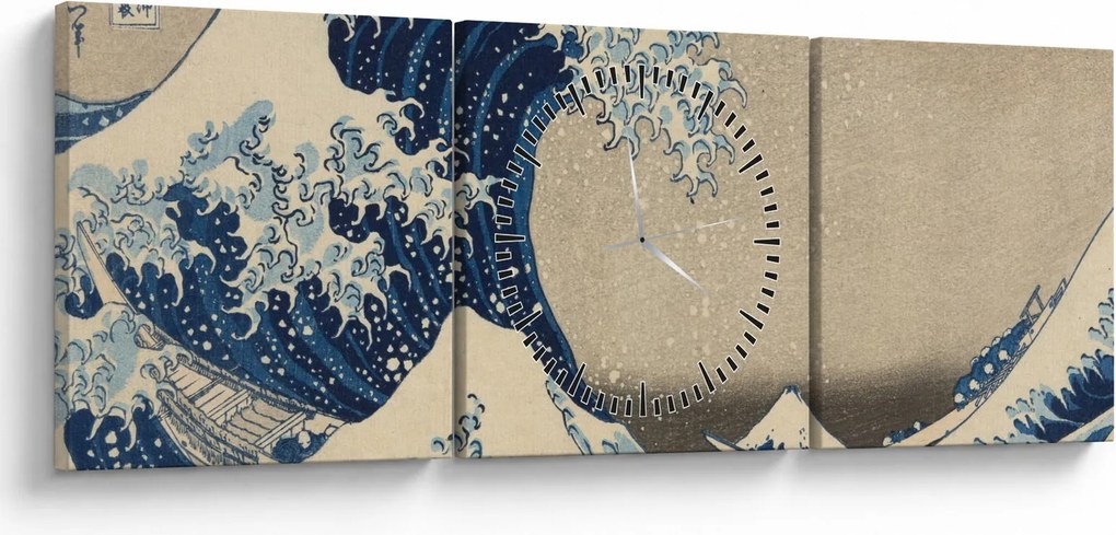 Kép - Katsushika Hokusai, Under the Wave off Kanagawa, reprodukciók (órával) (90x30 cm)