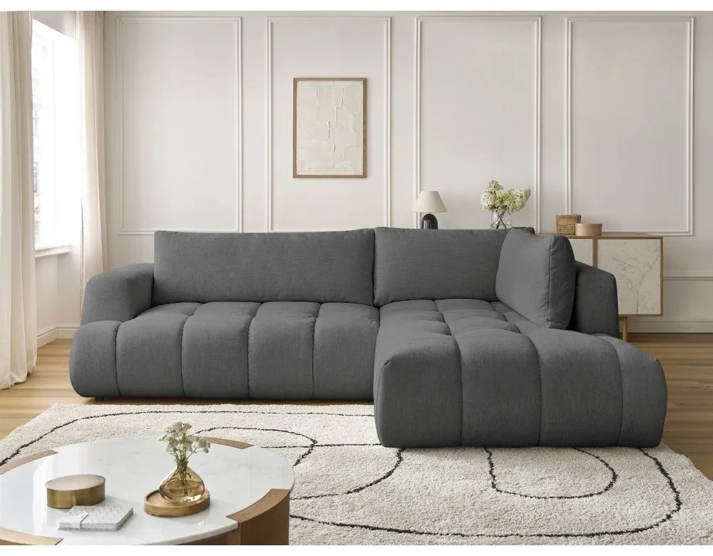 Sötétszürke kinyitható-tárolóhelyes sarokkanapé (jobb oldali-L alakú) Fuji – Bobochic Paris