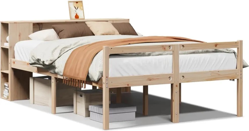 vidaXL tömör fenyőfa könyvespolcos ágy matrac nélkül 120 x 200 cm