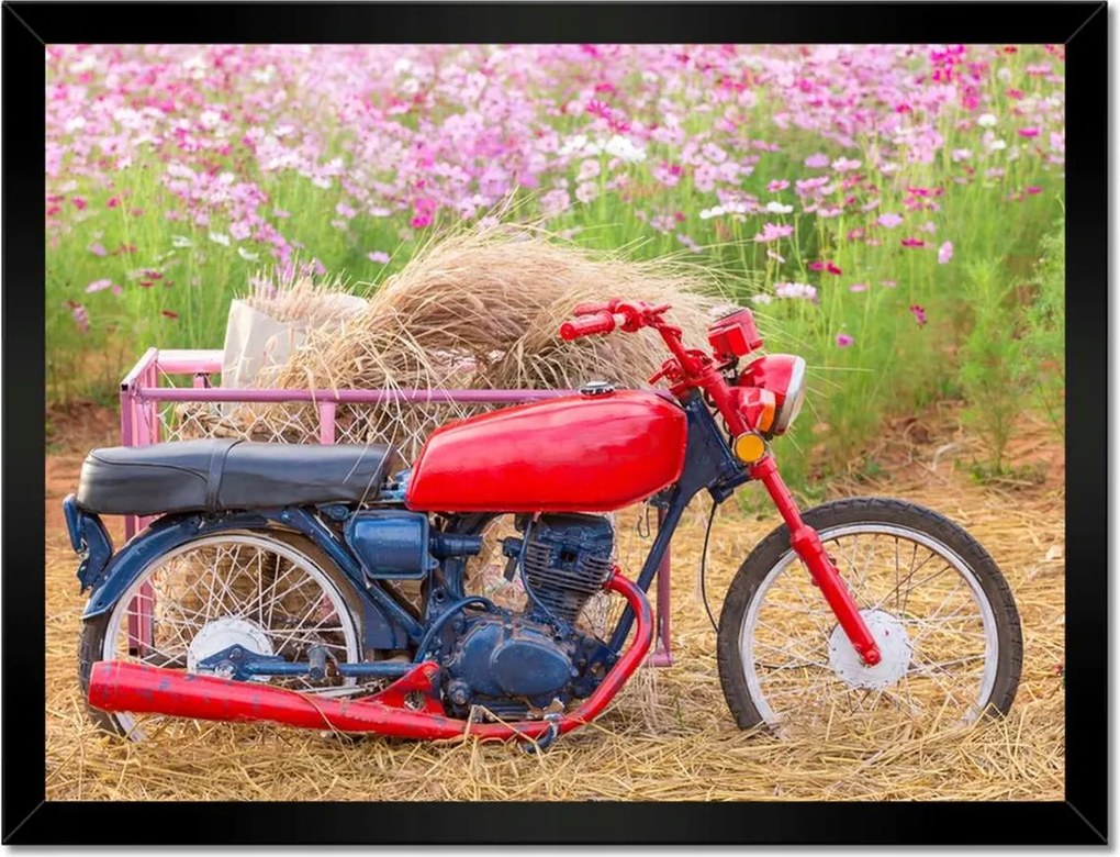 Poszter keretben 40x30 Piros motorkerékpár Virágok
