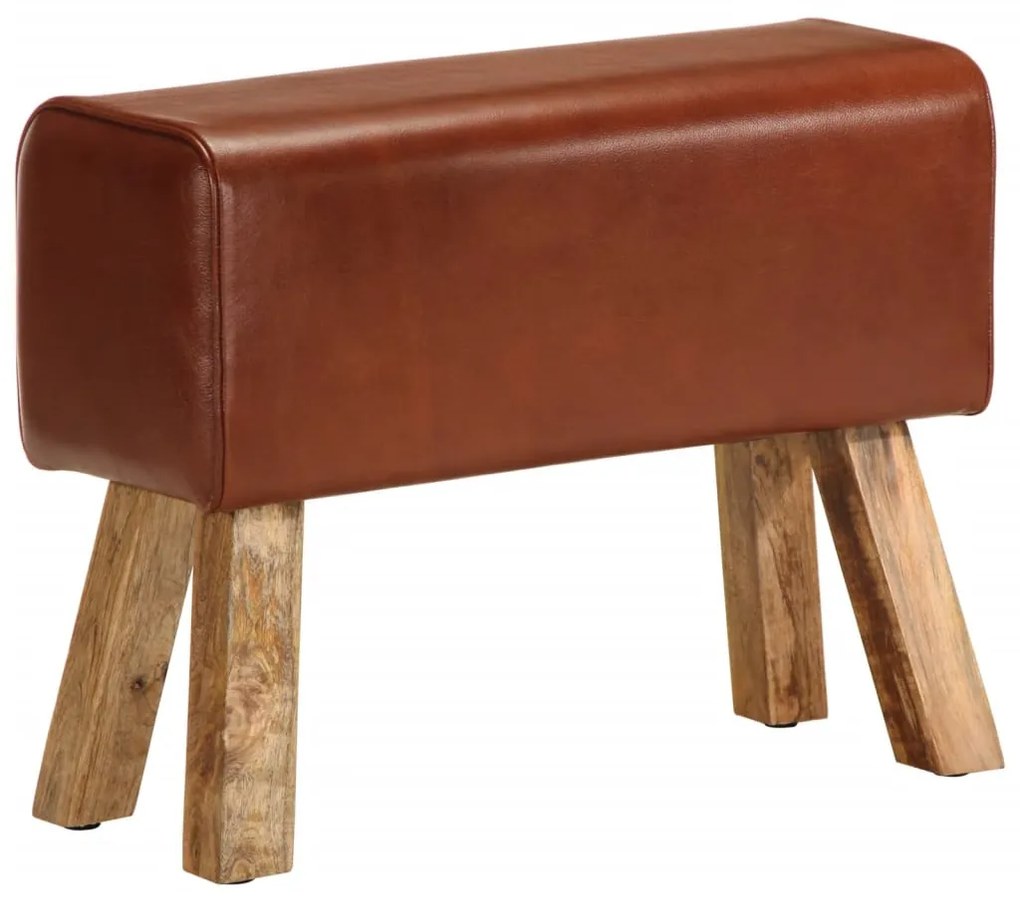 barna valódi bőr és tömör mangófa tornapad 58 cm
