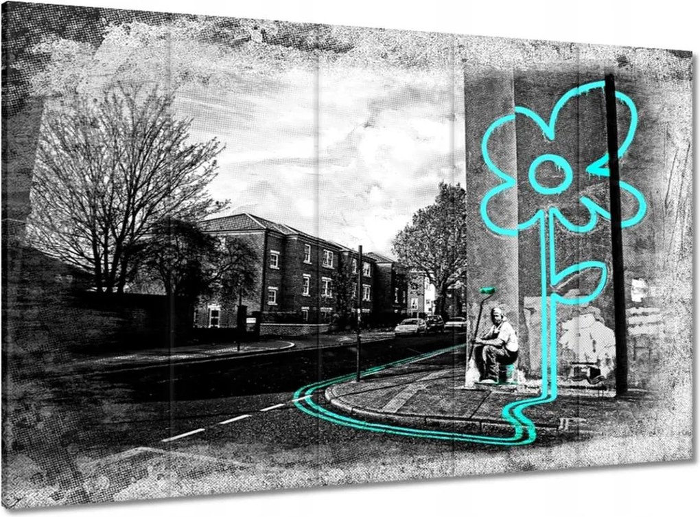 Vászonkép 100x70 Banksy Türkiz virág