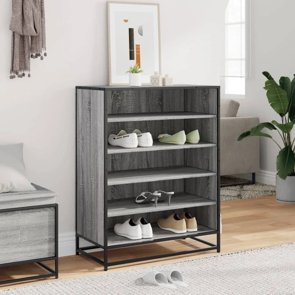 szürke sonoma szerelt fa és fém cipőszekrény 75 x 38 x 97,5 cm