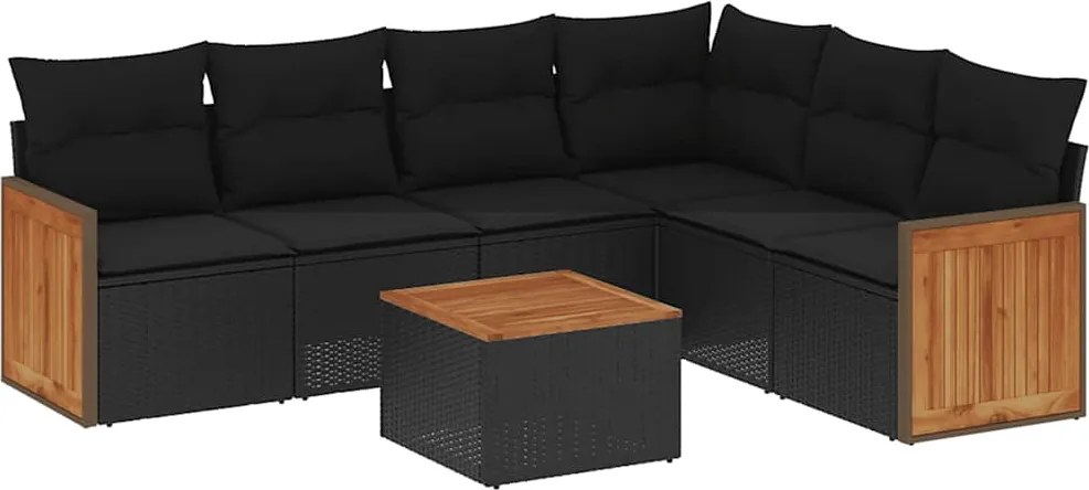 vidaXL 7 részes fekete polyrattan kerti ülőgarnitúra párnával