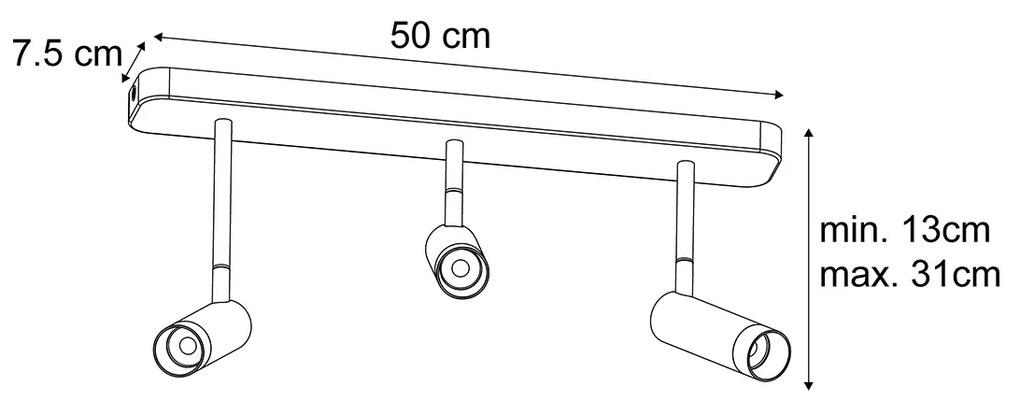 Lekerekített fekete GU10 35 mm-es mennyezeti spotlámpa 3-lámpás állítható - Kate