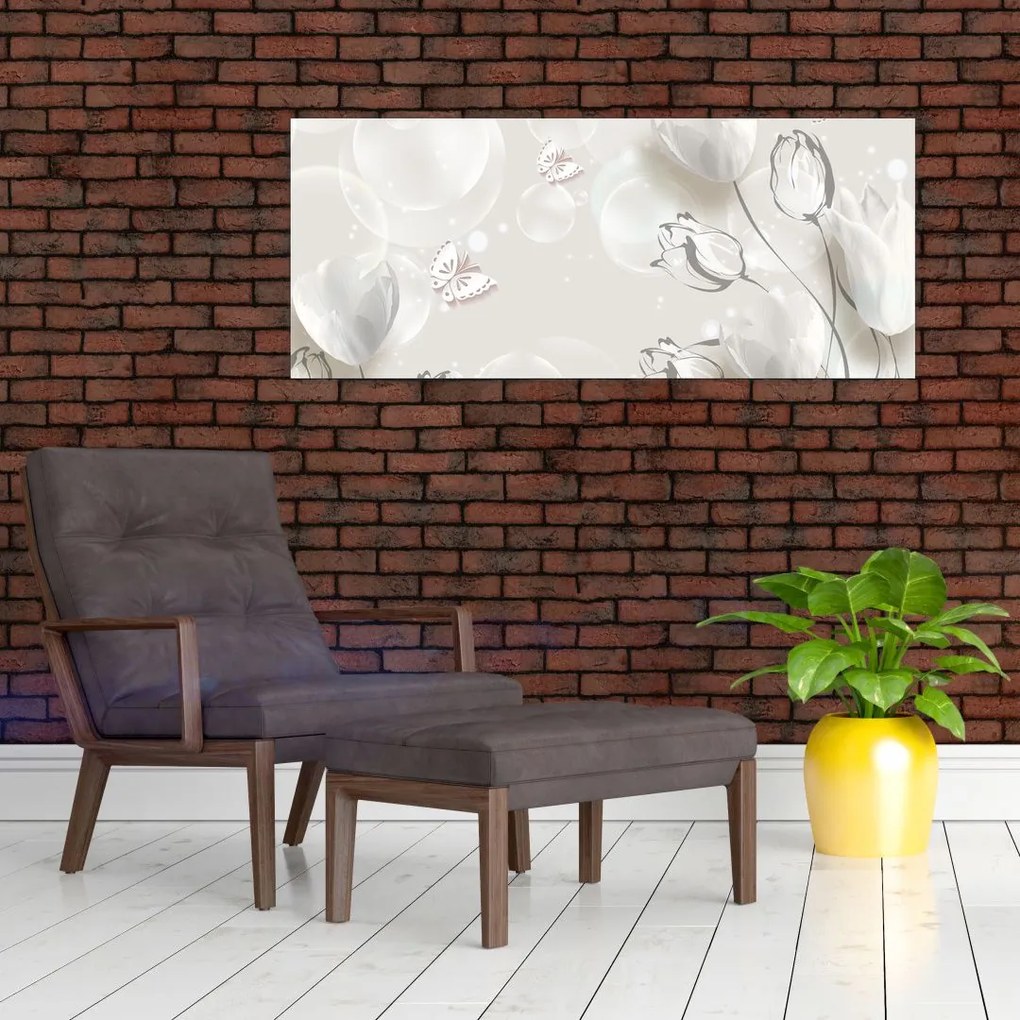 Kép - tulipánok a buborékok között (120x50 cm)