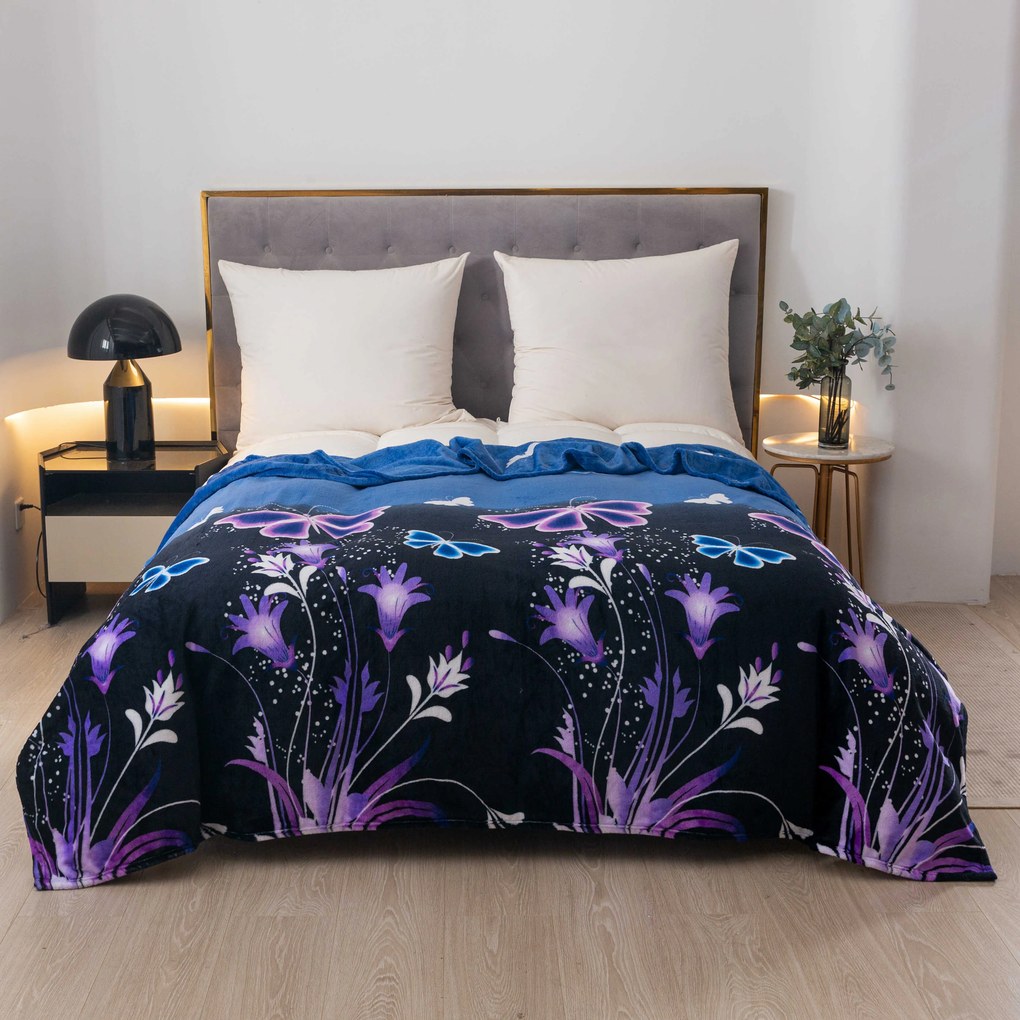 Mikroplüss takaró VIOLET BUTTERFLY sötétkék Méret: 200 x 220 cm