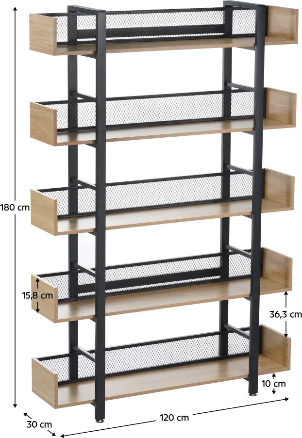 5 polcos polcállvány, tölgy/fekete, KILIS NEW TYP 2
