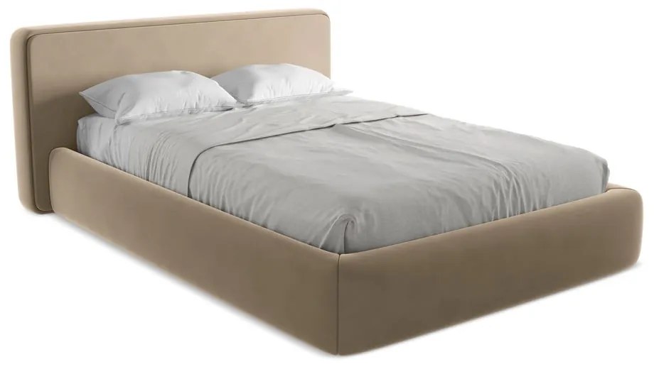 Világosbarna kárpitozott ágyneműtartós franciaágy ágyráccsal 140x200 cm Kiana – Makamii