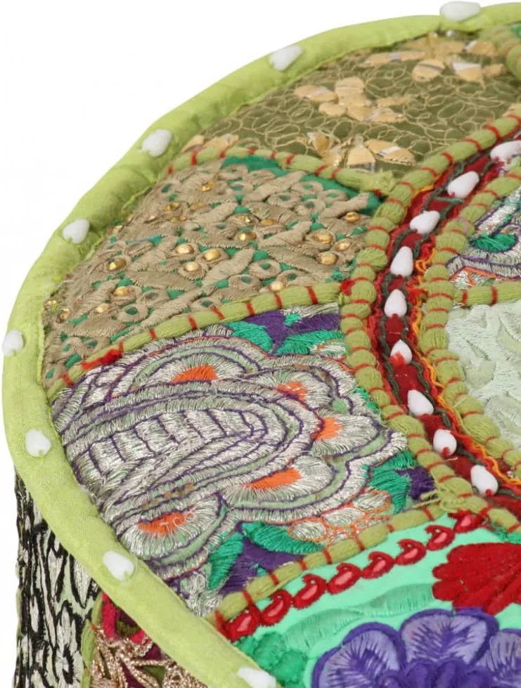 kézzel készült kerek zöld pamut patchwork puff 40 x 20 cm