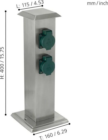 EGLO 90748 - Kültéri csatlakozós oszlop PARK 4 zöld SCHUKO IP44