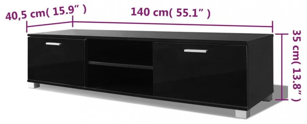 magasfényű fekete TV-szekrény 140 x 40,5 x 35 cm