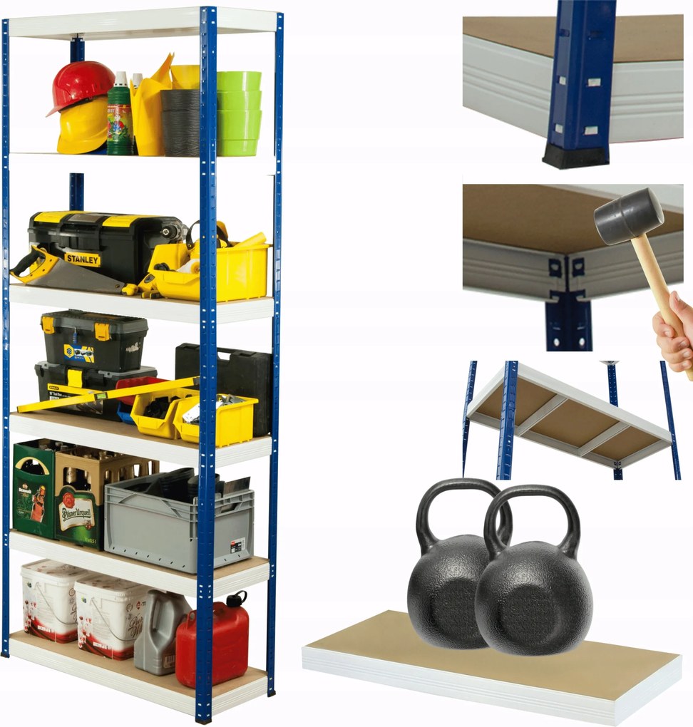 Tárolószekrény fém állvány Helios 213x90x50cm 6Px275kg Tömör