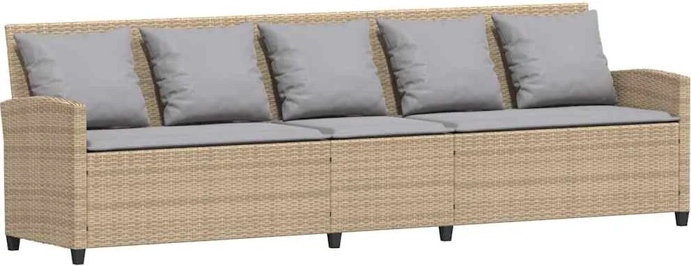 vidaXL 5 személyes bézs polyrattan kerti kanapé párnával