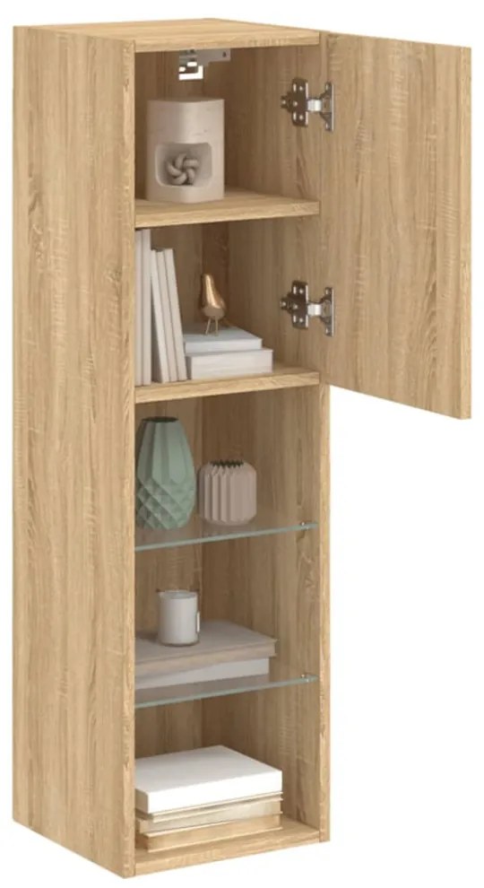 2 db sonoma tölgy színű TV-szekrény LED-ekkel 30,5x30x102 cm