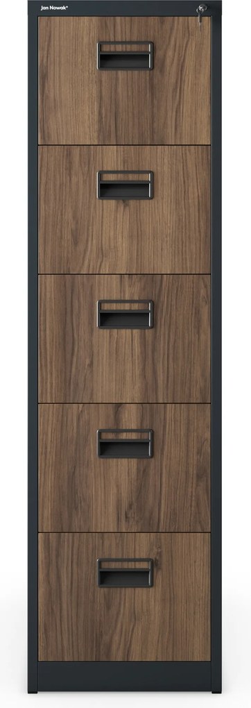 5 fiókos fém iratszekrény, antracit/dió, 460x1625.5x620 mm: SARA Eco Design