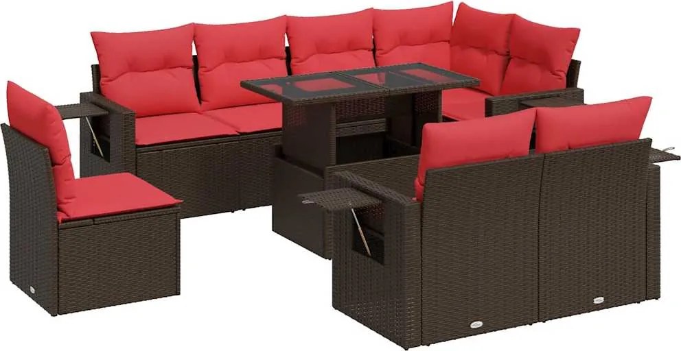 vidaXL 9 részes barna polyrattan akácfa kerti ülőgarnitúra párnákkal