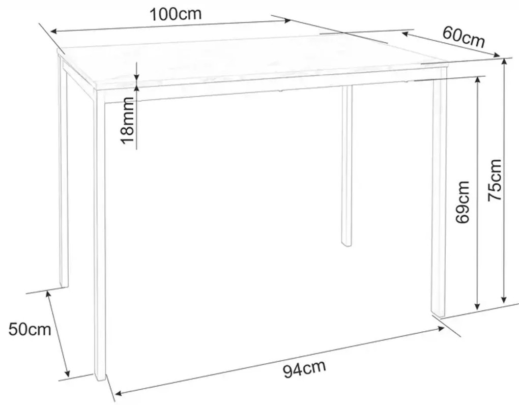 Étkező szett 1 + 4, fekete RAMOD asztal 100x60 cm + kék LAVA szék fekete lábakkal