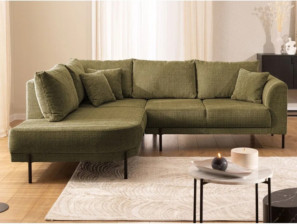 Zöld zsenília sarokkanapé (bal oldali-L alakú) Mauris – Ropez