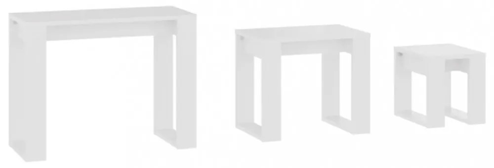 3 db fehér, rétegelt fa egymásba rakható asztal