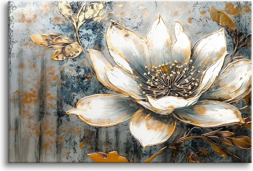 Vászonkép falikép hálószobába virágok arany 80x120cm