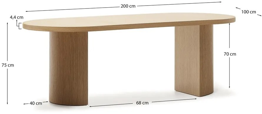 Étkezőasztal tölgyfa dekorral 100x200 cm Nealy – Kave Home