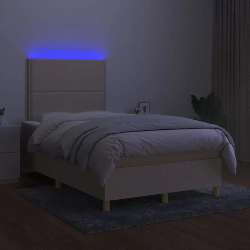 krémszínű szövet rugós és LED-es ágy matraccal 120 x 200 cm