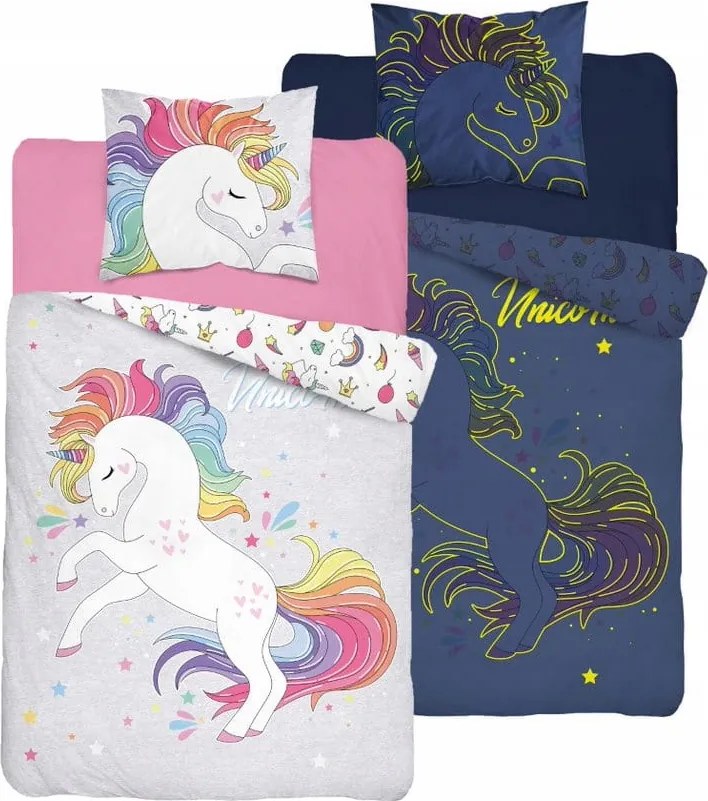 Sötétben világító ágyneműhuzat Unikornis 160X200 3850A