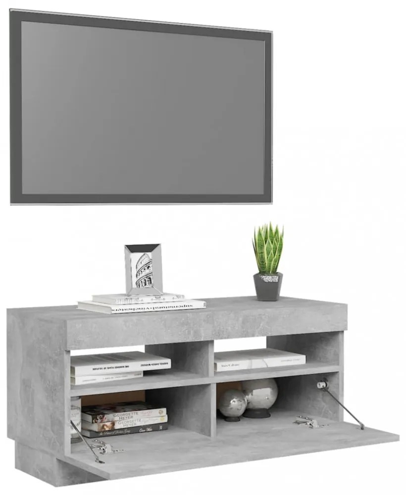 betonszürke TV-szekrény LED-lámpákkal 80 x 35 x 40 cm