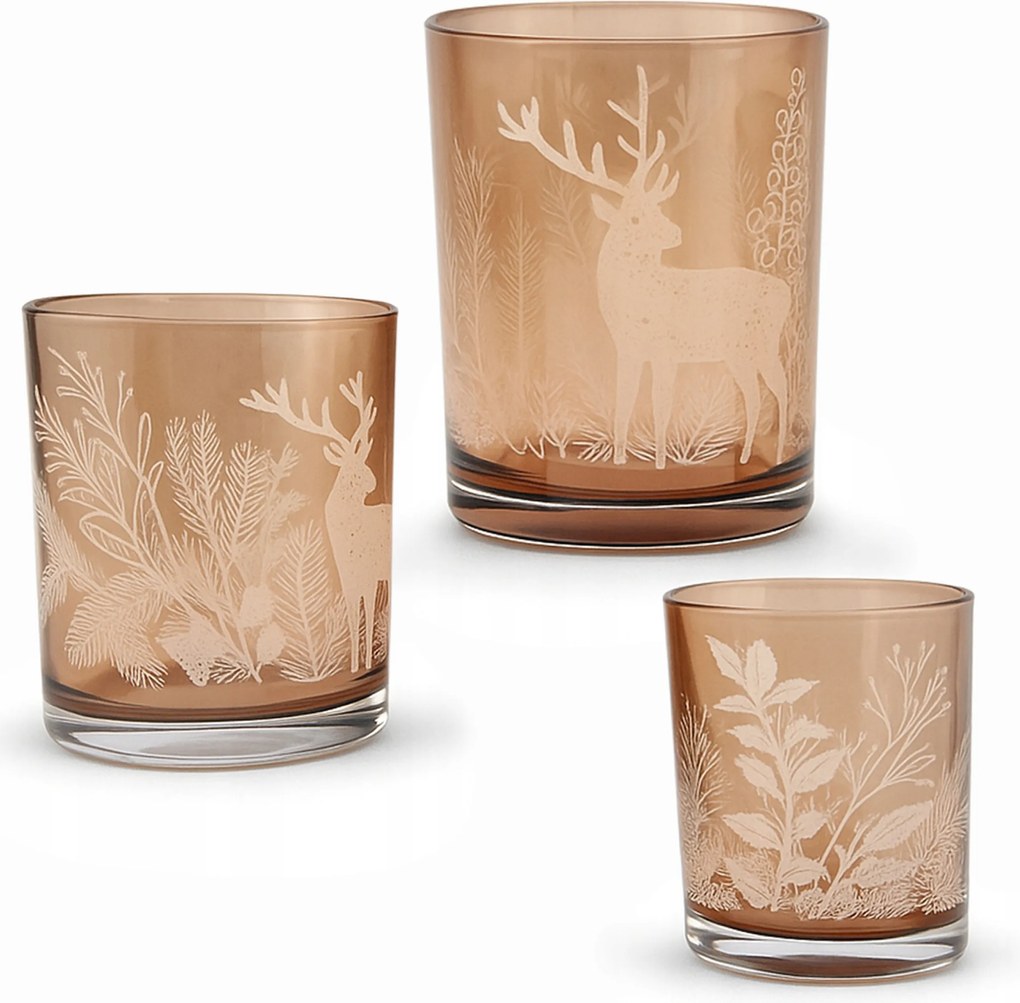 3 db-os üveg díszes gyertyatartó szett vadász mintás melegítőkhöz