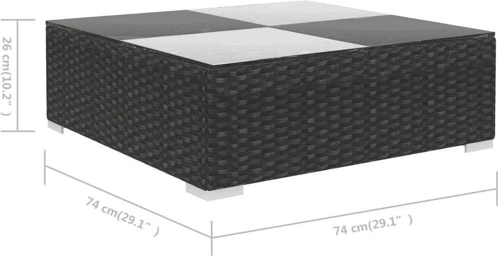 6-részes fekete polyrattan kerti bútorszett párnákkal