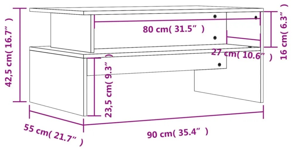 betonszürke szerelt fa dohányzóasztal 90 x 55 x 42,5 cm