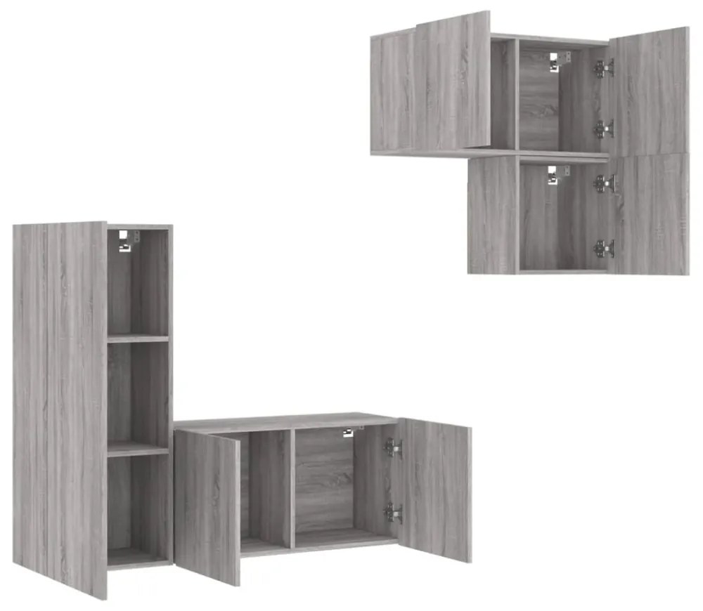 4 darab szürke sonoma színű szerelt fa fali TV-bútor