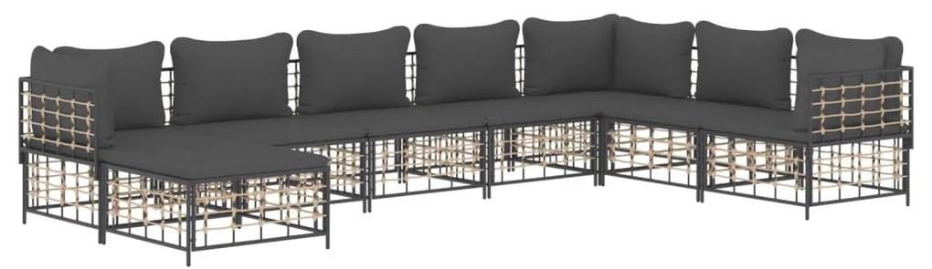 8 részes antracitszürke polyrattan kerti ülőgarnitúra párnákkal
