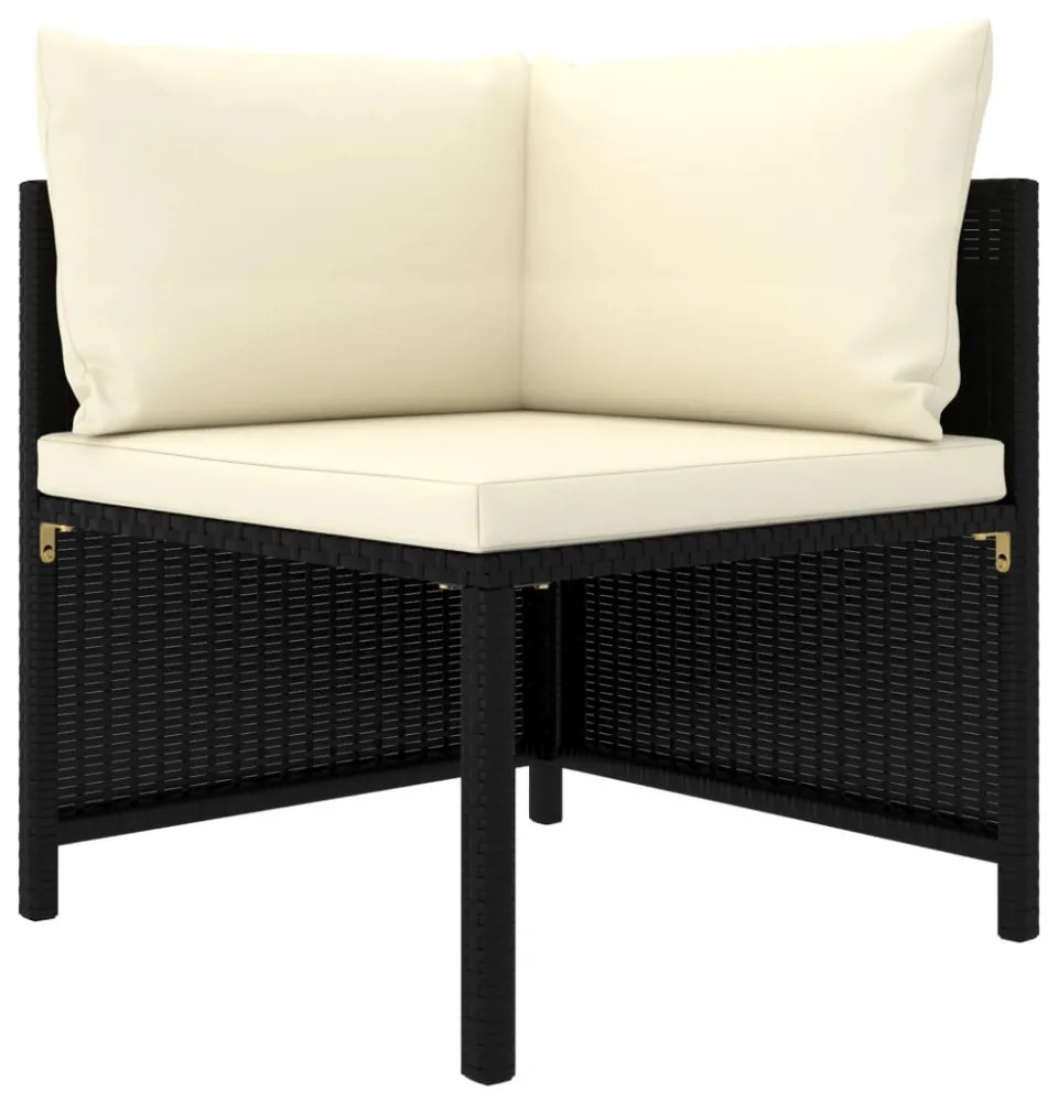 vidaXL 10 részes fekete polyrattan kerti bútorszett párnákkal