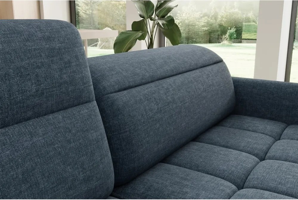 Kék bársony kinyitható-tárolóhelyes sarokkanapé (bal oldali-L alakú) Barea – ELTAP