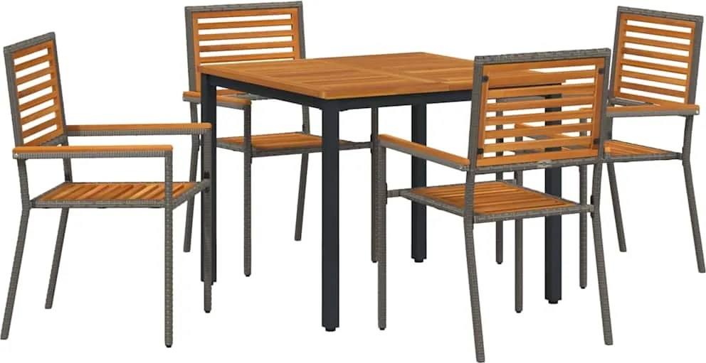vidaXL Kert étkező szett 5 pcs Szürke és Barna polirattan