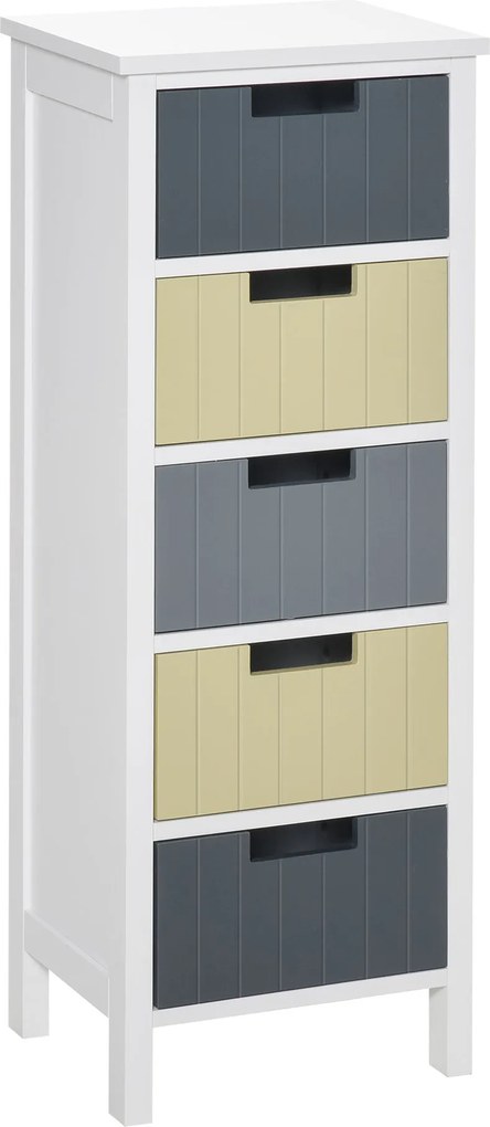 HOMCOM Fa Fiókos Szekrény 5 Fiókkal Éjjeli Szekrény Megemelt Lábakkal Modern Stílusban Hálószobába, Nappaliba, Fürdőszobába 35x28x90.5 cm Többszínű |