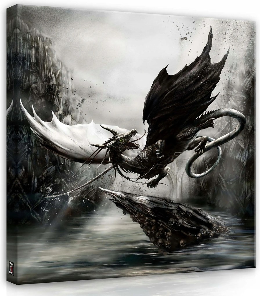 Vászonkép 40x40 Sárkány koponya rom csata fantasy sötét feszes szárnyak