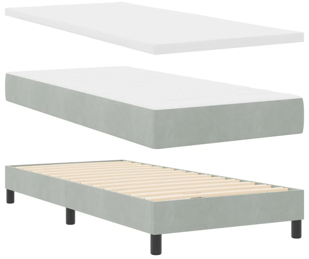 Boxspring Ágy Mattal Világosszürke 90x200 cm Bársony
