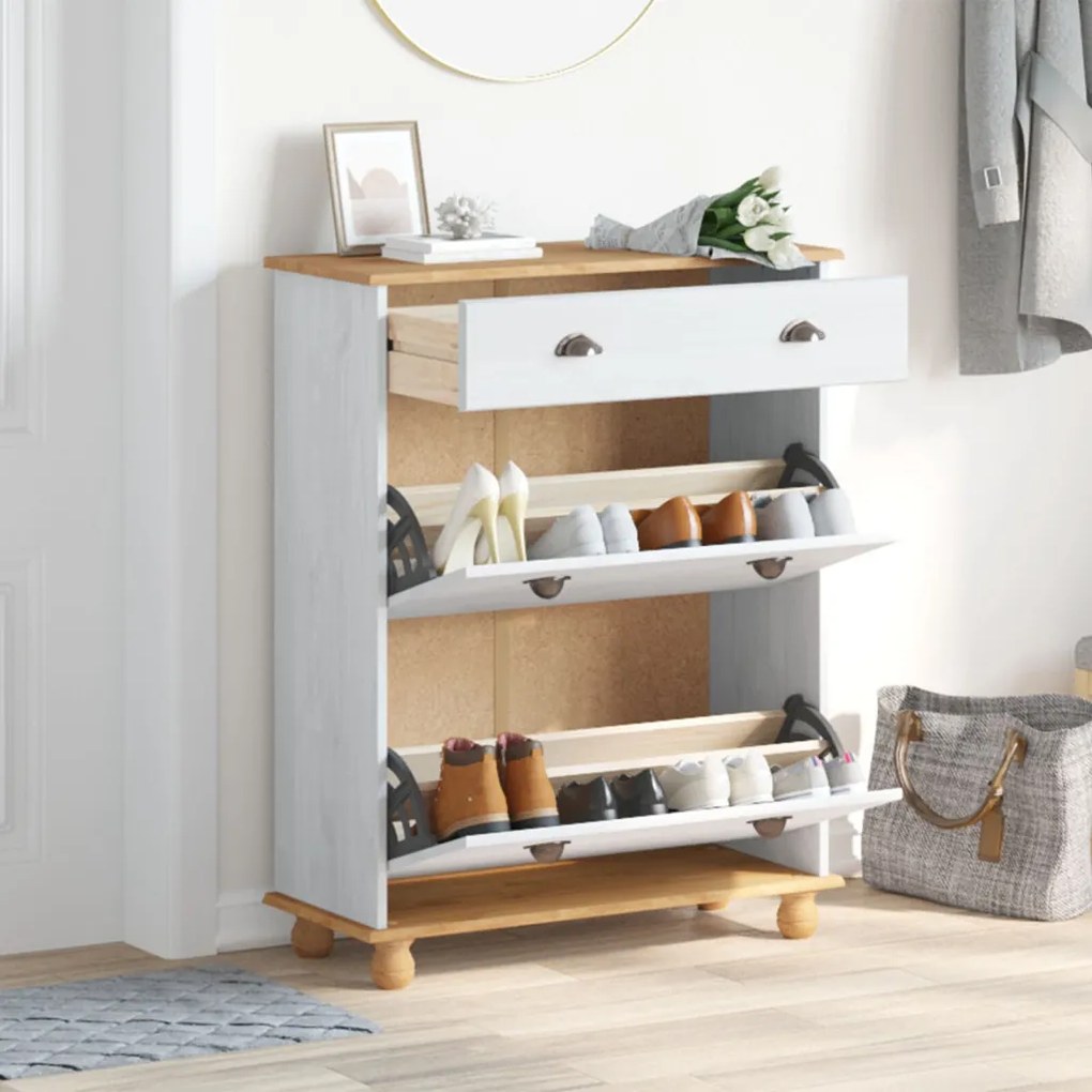 cipőszekrény ASKIM Fehér 85x35x108 cm tömör fenyőből