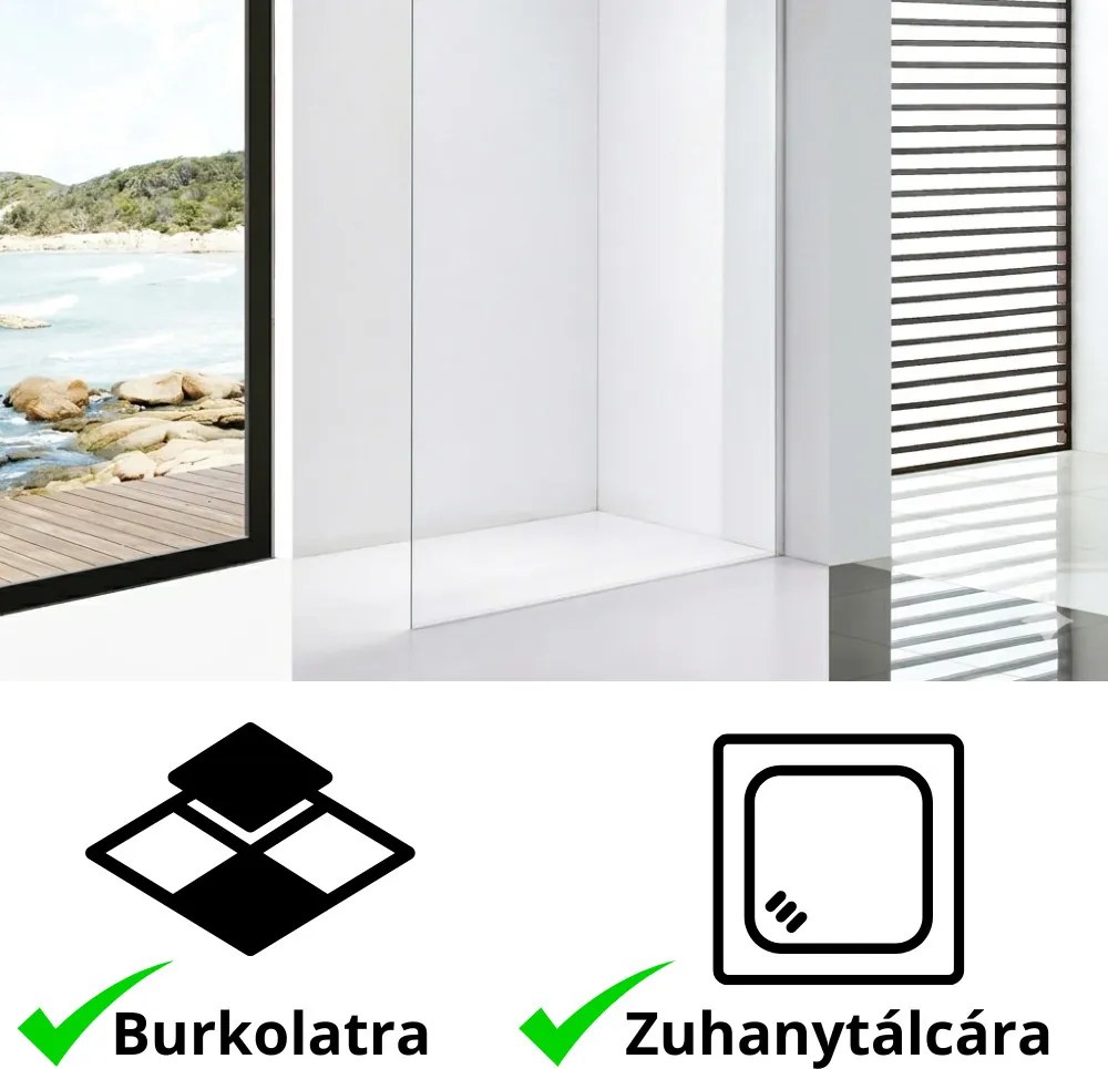 Stuxi Milano Easy Walk-in zuhanyfal, 100x200 cm, 8 mm vastag vízlepergető biztonsági üveggel, helytakarékos stabilizátorral