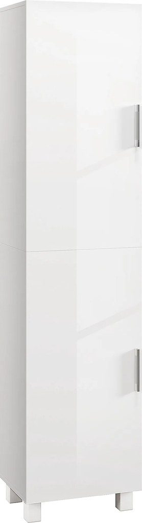 HOMCOM Modern, Tértakarékos Fürdőszobai Oszlop Két Szekrénnyel, Magas Fürdőszobai Szekrény Állítható Polcokkal Fehér MDF-ből, 40x30x167,5 cm, Fényes F