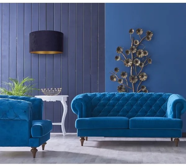 Duolla - Csillár zsinóron ROLLER 1xE27/15W/230V átm. 40 cm kék/arany