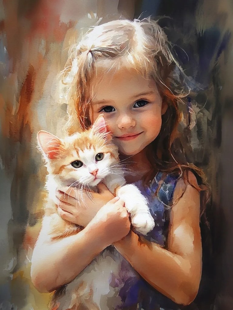 Canvas Vászonkép Gyerek Lány Macska Cica Portré 75x100
