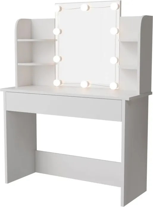 Kozmetikai asztal LED világítással és tükörrel fehér