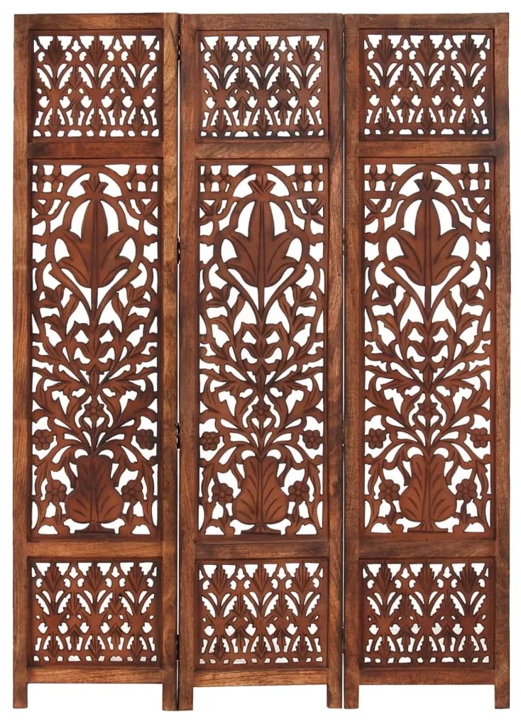 vidaXL 3-paneles barna mangófa kézzel faragott térelválasztó 120x165cm