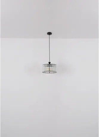 Globo 15742H Függeszték fém fekete matt, átlátszó akril kristályok, fekete PVC kábel, ø: 310mm, M: 1200mm, 1x E27 60W 230V izzó nélkül